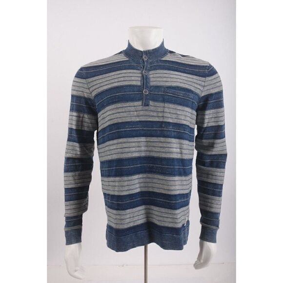 Johnnie-O Mens Hawking Long Sleeve Shirt Henley S Blue Gray Striped Mariner NWT